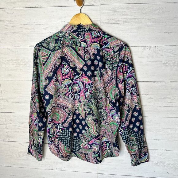Lauren Ralph Lauren Top Womens Size Large Colorful Paisley Patchwork Non Iron - Picture 11 of 16